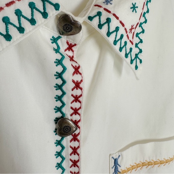 VTG Bechamel White Embroidered Button Up Vest with Silver Heart Buttons Size XL - Picture 5 of 8